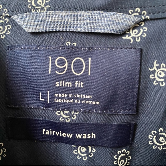 Navy Blue paisley Patterned Men's Button Up Shirt size L slim fit 100% cotton - Picture 2 of 10